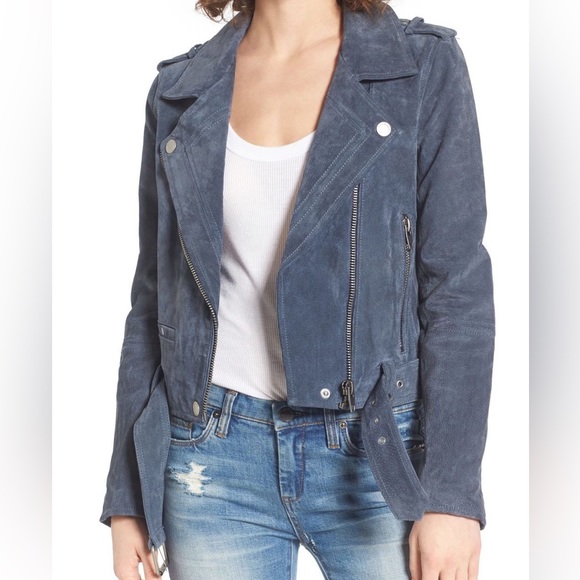 BLANKNYC Slate Blue Morning Suede Moto Jacket - Picture 1 of 10
